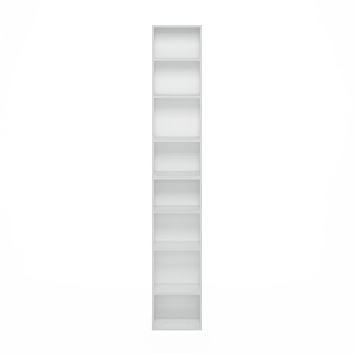 Furinno 8-Tier 24381WH Open Shelf Bookcase, 9.3 Depth x 11.8 Width x 70.9 Height, Engineered Wood, White Finish