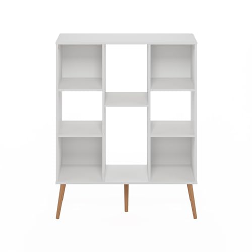 Furinno 10.94"D x 31.5"W x 39.35"H 24122WH Mid Century 8-Cube Bookshelf