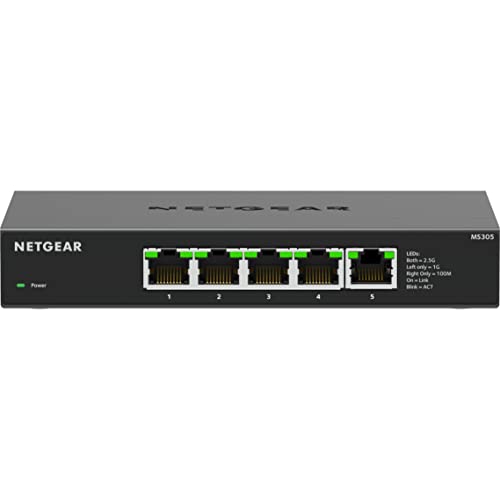 NETGEAR 5-Port 2.5G Multi-Gigabit Ethernet Unmanaged Network Switch (MS305) - 5 x 2.5Gbps Ports, Desktop or Wall Mount, Metal Case