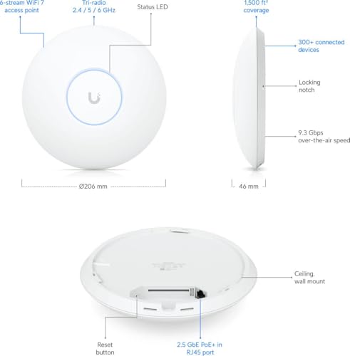 Ubiquiti U7-Pro Access Point WiFi7 10.8Gbps PoE+ 256GB RAM
