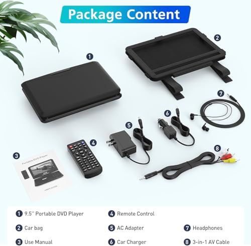PJGCWB 9.5" Portable DVD Player PD-9018 800x480 LCD USB Car Player