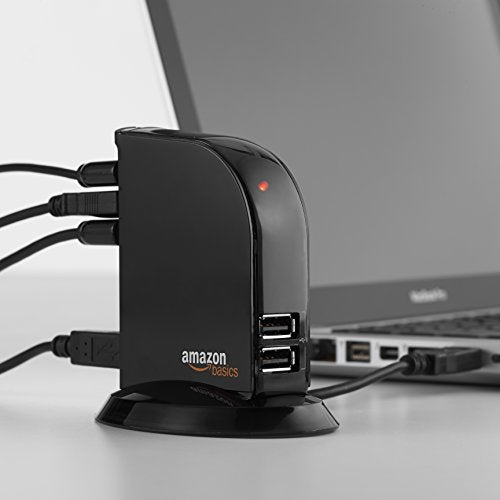 Amazon Basics 7-Port USB 2.0 Hub Tower, Model HU2W70E1, Black