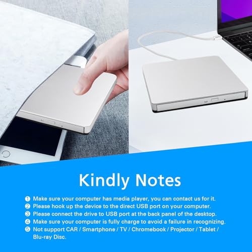 VikTck External USB 3.0 DVD CD Drive VT968, 5 Gbps Data Transfer Rate, USB-C, Optical Storage Burn Speed 24x, Read Speed 3.6 MB/s