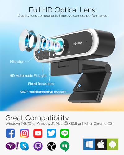 NIVEOLI 100P 1080P Webcam Fixed Focus Webcam