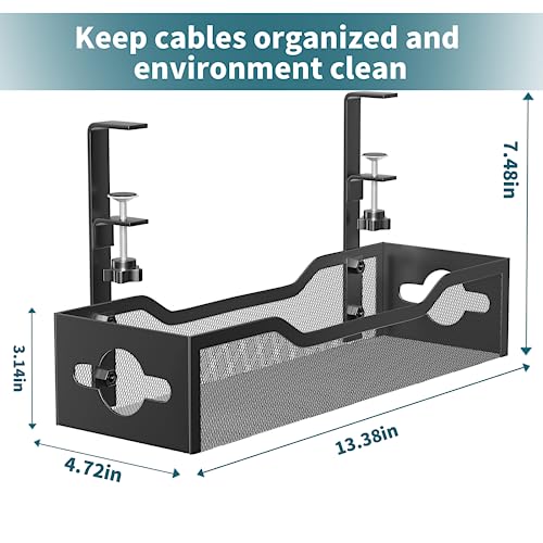 Litwaro 13.38" x 4.72" BJXCJ_01 Under Desk Cable Management Tray, Clamp Mount, Carbon Steel