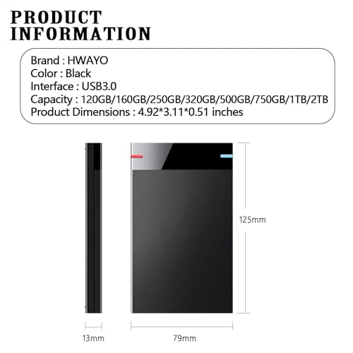 HWAYO 250GB 2.5 Inch Portable External Hard Drive USB3.0 HDD