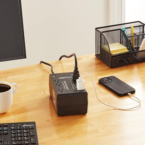 Amazon Basics UPS - 400 VA, 255 Watts, Compact Size, Black, 6 Outlets, NEMA