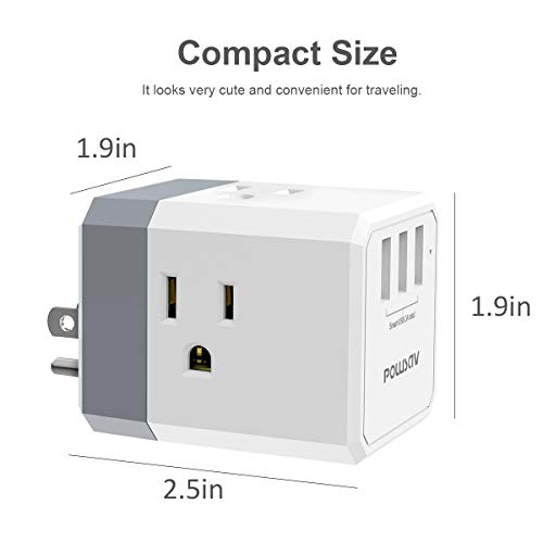 POWSAV 2.5"L x 1.9"W 1 NBW-119 125 Volts 15 Amps Compact USB Power Strip