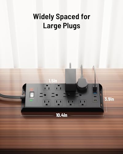 LeZone 12 Outlets 2 USB Ports 10FT Cord Power Strip 125 Volts 15 Amps Surge Protector