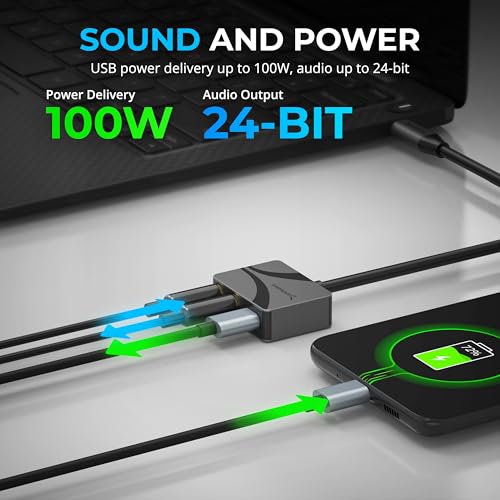 SABRENT USB Type-C to 3.5mm Audio Adapter Stereo 24-bit 96KHz External Sound Card AU-PACM