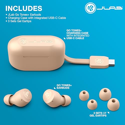 JLab EBGTONEPFA50WEB Go Air Tones+ In Ear Headphones, Bluetooth 5.1 Wireless Earbuds, 35+ Hours Playtime, Touch Control, Water Resistant, With Charging Case