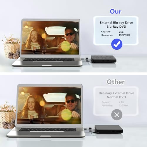 YUNINFANG External Portable Blu-ray Drive USB 3.0 Type A/C Black