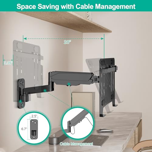 UPGRAVITY Laptop Wall Mount 2-in-1 Gas Spring Holder VESA Compatible 12-17 inch Notebook 13-32 inch Monitor Adjustable