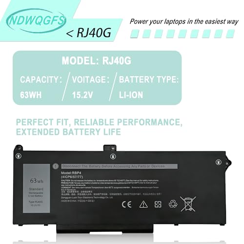 NDWQGFS 63Wh RJ40G Laptop Battery 12V 3941mAh Lithium Metal Rechargeable Battery 1 Count