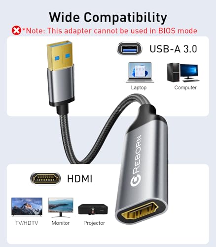 Reborn USB to HDMI Adapter 1080P@60Hz USB 3.0 Male to HDMI Female