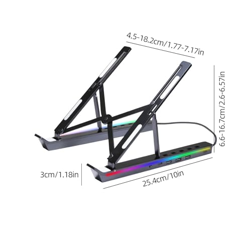 Adjustable Laptop Stand USB Hub Foldable Aluminum Black
