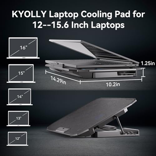 KYOLLY Laptop Cooling Pad N106 Metal Enclosure 2 Fans Air Cooling 14.29"x10.2"x1.25" 0.83kg