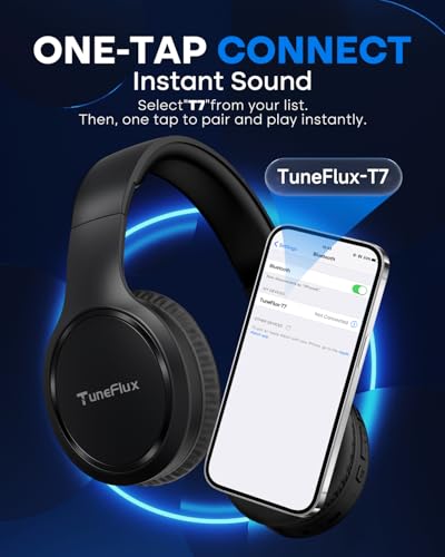 TuneFlux T7 Bluetooth Headphones, 70 Hours Playtime, Bluetooth 6.0, Wired/Wireless Connectivity, Over-Ear Design, High-Fidelity Audio