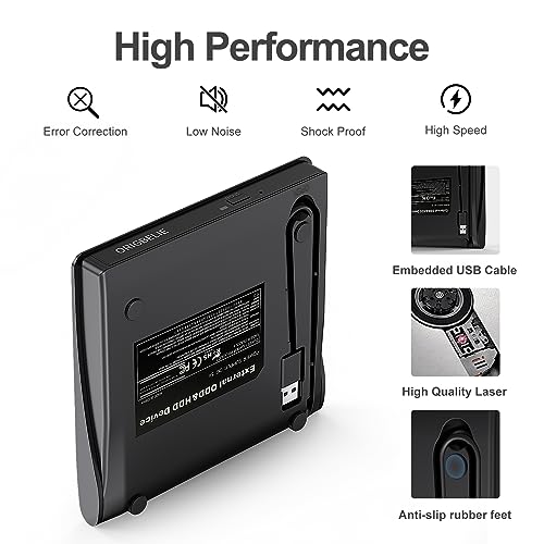 ORIGBELIE Portable External CD/DVD Drive BT524 USB 3.0 24x CD 8x DVD