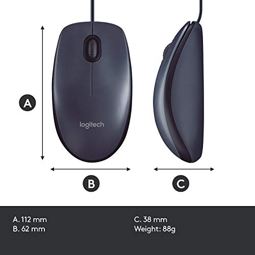 Logitech B100 Optical Mouse PS/2, USB, 3 Buttons, 800 DPI, Ambidextrous, Black