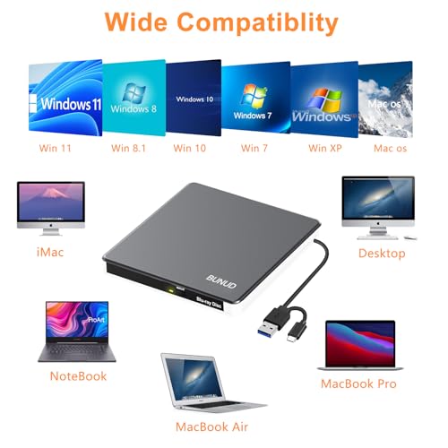 BUNUD 5IN1 BUNUD_5IN1 External Blu Ray CD DVD Drive USB 3.0 Type C