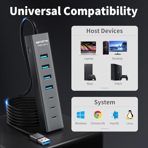 ABFCRTTW 4Ft 7-Port USB Hub 3.0 Model HB436