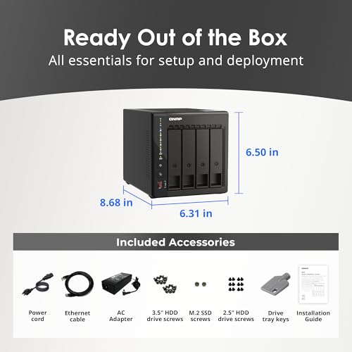 QNAP Desktop Size TS-453E-8G-US Diskless NAS 4 Bay with Intel Celeron J6412, 8GB DDR4 RAM, Dual 2.5GbE