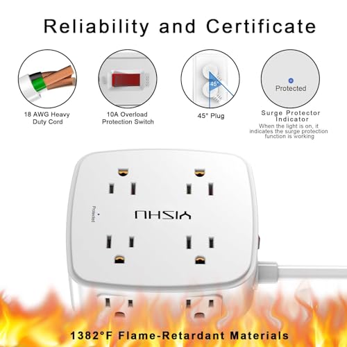 YISHU 4.33" x 4.05" AHR-803 Power Strip with 8 Outlets and 4 USB Ports, 125V, 10A