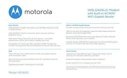 Motorola Dual-Band AC1600 Model MD1600 Ethernet/Wi-Fi Router
