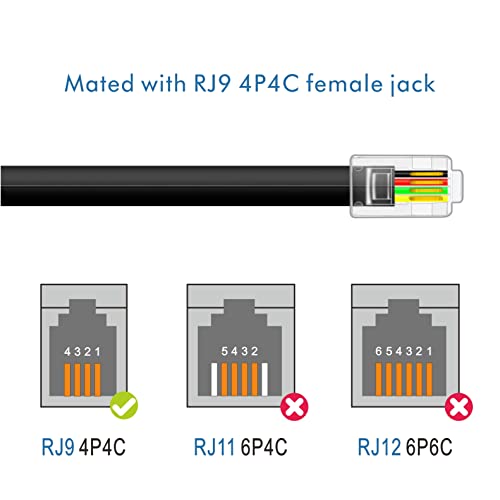 NECABLES 6FT 300116-6FT-2P RJ9 4P4C Plug Male-to-Male Telephone Cable