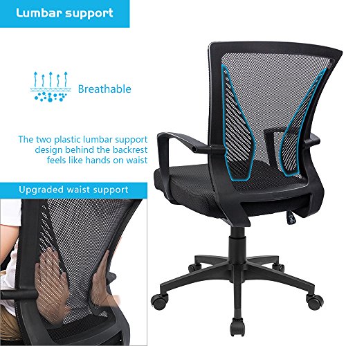 Furmax Mid Back Swivel Office Chair OCNC7510 Ergonomic Mesh Desk Chair with Armrests (Black)