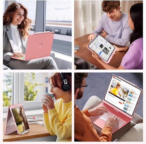 HOTLIFE 360° Rotatable Case for iPad Air 13 inch & iPad Pro 12.9 inch (Multiple Models) | Bluetooth Backlit Keyboard, Multi-Touch Trackpad
