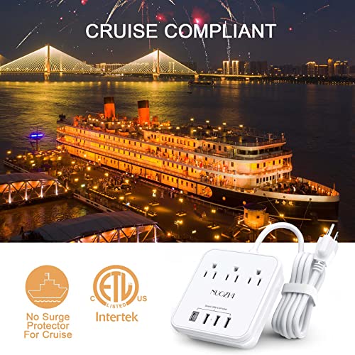 NUOZHI 6 Ft Power Strip Model ZN-703 with 3 AC Outlets and 4 USB Ports