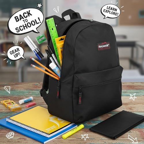 Trail Maker 4041 Black Daypack Backpack for Kids - 17" Size - Adjustable Padded Straps - 20 Liters