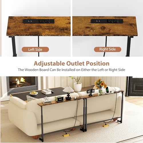 GRLEAF 78 Inch Console Table Set of 2 with Adjustable Height and Power Outlets