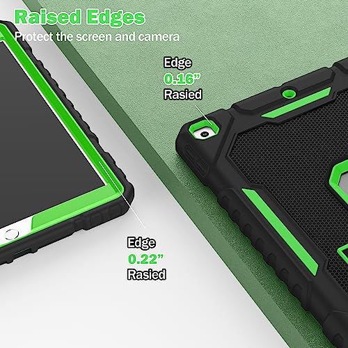 ZoneFoker Case for iPad (9th Gen 2021 / 8th Gen 2020 / 7th Gen 2019) 10.2 inch, Heavy Duty Protection Case with Built-in Kickstand, Black+Green