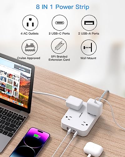 HANYCONY 5ft Power Strip HN43T 4 Outlets 4 USB Ports Type B