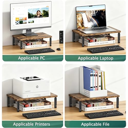 OPNICE Computer Monitor Stand Multi-Level Height Adjustable 44 Pounds Capacity Brown Wood Finish