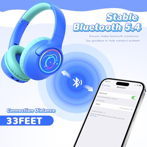 Botesty Sound BS01 Kids Bluetooth Headphones, 3.5mm Jack, 85dB Safe Volume, Blue, Over Ear