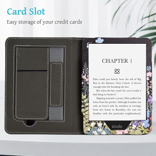 KEROM 7 Inches Kindle Paperwhite & Colorsoft Case, Floral Design, Water Resistant, Slim Fit Shell, Polycarbonate/Polyurethane