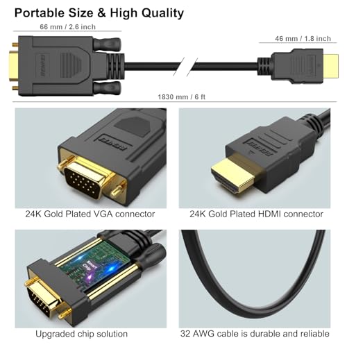 BENFEI 6 Feet HDMI to VGA Cable Model 000181black Resolution 1920x1080 Refresh Rate 60Hz