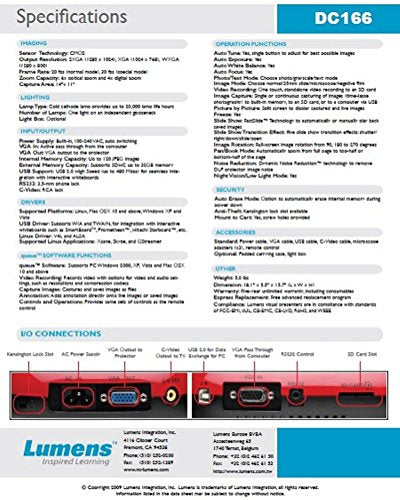 Lumens Red DC166 1080p Document Camera Manual Focus