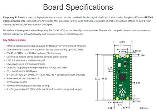 Bicool 2MB Pico Microcontroller Development Board with Pre-Soldered Header Based on Raspberry Pi RP2040 Chip Dual-Core Cortex M0+ 133MHz