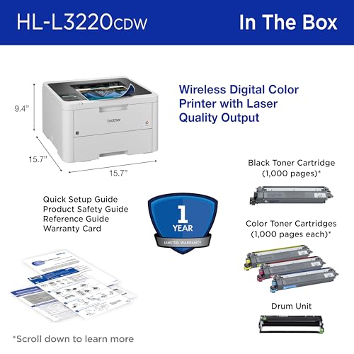 Brother HLL3220CDW Laser Printer 2400 x 600 dpi Network-Ready Color Compact