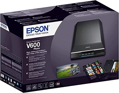 Epson V600 Photo Flatbed Scanner, 9600 dpi, USB Wired, Black, Compact Design