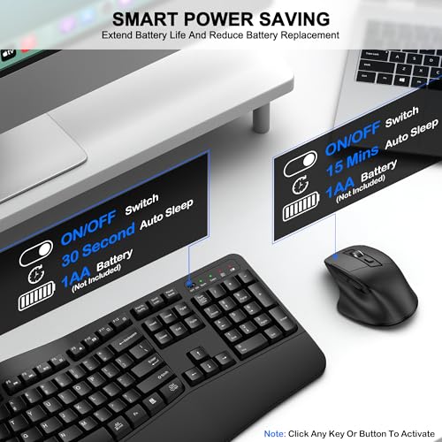 ULSOU Wireless Keyboard and Mouse Combo, Ergonomic Design, 2.4G Wireless, Black