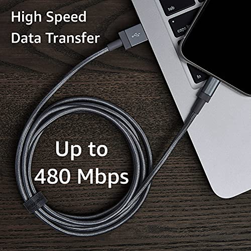 Amazon Basics 6ft Lightning to USB-A Cable, MFi Certified, Dark Gray, L6LM-N-G, Nylon