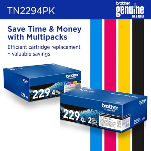 Brother TN229 4PK Color Laser Printer Toner Cartridges | Black, Cyan, Magenta, Yellow | Up to 1500 Page Yield