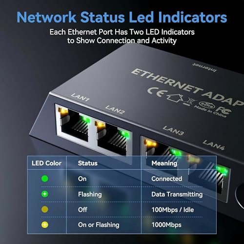 Zocbems 4-Port Gigabit Ethernet Adapter ZCB-E4PORT Ethernet Network Hub Splitter
