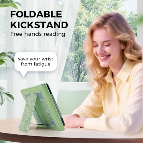 EJU 7" Kindle Paperwhite Compatible Case Green Faux Leather Adjustable Stand Water Resistant